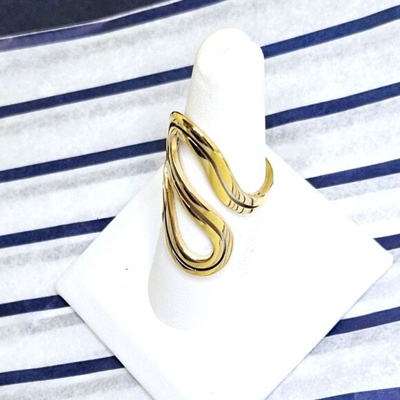 l8K Bright Yellow Gold "Double S" Titanium Ring - Picture 6 of 7